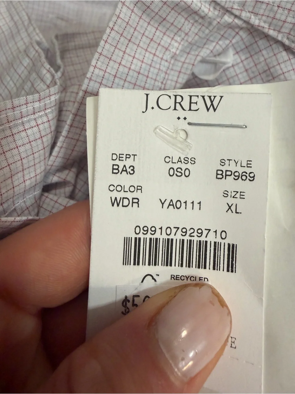 J crew white red plaid Classic-fit flex casual shirt